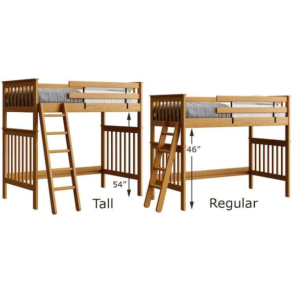 loft bed height options for Mission style