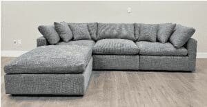 5011 modular sectional with feather/foam core cushions. Hand made in Canada. Choose your fabric. Life time warranty on frame